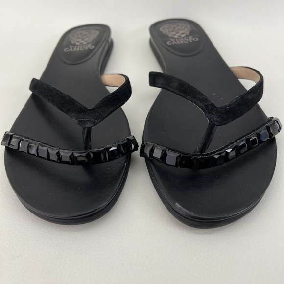Vince Camuto Womans Black Suede Beaded Embellished Flip Flops Sandals Size 10M - Picture 1 of 8